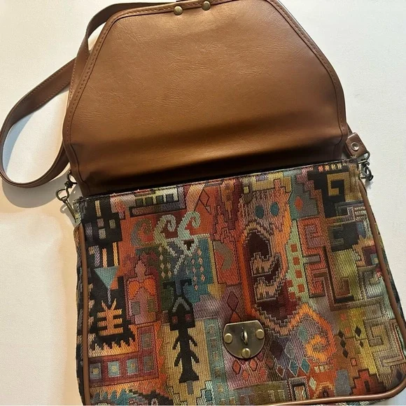 Vintage Abstract Aztec Tapestry Multicolor Patterned Women's Crossbody Clasp Bag - Picture 6 of 13